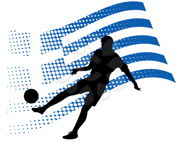 vector illustration of greece soccer player silhouette against national flag isolated on white