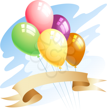 A vector illustration of flying balloons and empty banner