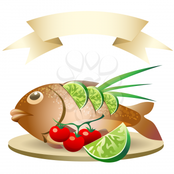 A vector illustration of prepared fish with empty banner