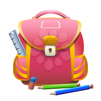 A vector illustration of school bag  with office supplies