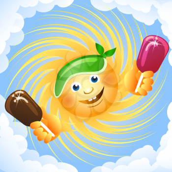 A vector illustration of sun and ice cream