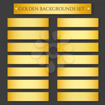 Set of golden metal backgrounds. Vector illustration.
