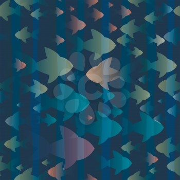 Seamless pattern with swimmimg fishes in ocean water.