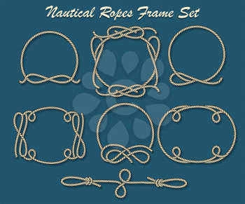 Set of Rope loop and frames. Nautical decor elements for your design. Vector illustration
