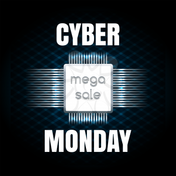 Sale banner for cyber monday with chip against black background. Vector Illustration.