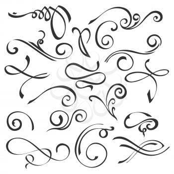 Hand drawn swirl ornate decoration elements. Quill pen calligraphy style. Vector set for your calligraphy graphic design