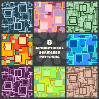 Set of eight abstract seamless geometrical patterns. All patterns saved as swatches.