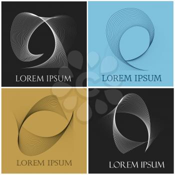 Abstract contour graphics emblem set. Curved Lines and sample text. Vector illustration