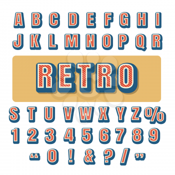Retro typography alphabet. Caps letters and numbers. vector illustration.