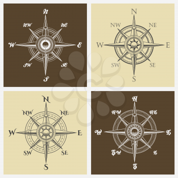 Set of windroses or compass roses emblem. Vector illustration