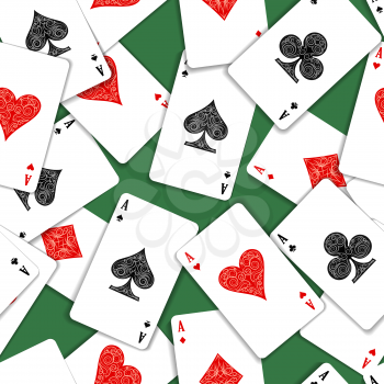 Aces Playing Cards on Green green Casino Table seamless Pattern. Vector illustration.
