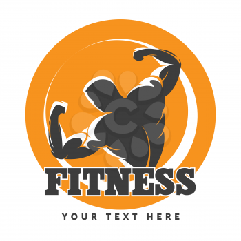 Fitness or Gym club emblem with posing athletic man. Vector illustration