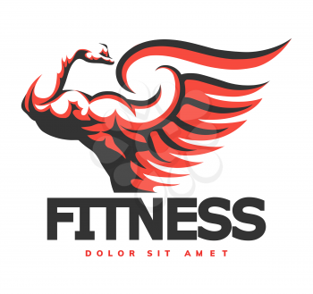 Fitness Emblem with Muscular arm. Bodybuilding, Fitness, Gym concept. Emblem Graphics. Vector illustration.