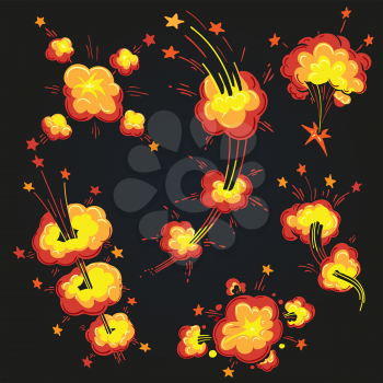 Explosion Boom Bang Cloud set. Cartoon Comic book explosions. Vector illustration