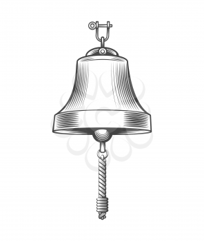Ship Bell drawn in engraving style. Vector illustration.