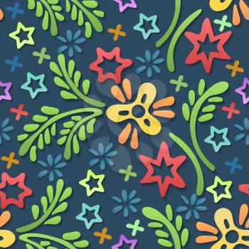 Colorful Doodle Floral Seamless pattern. Vector illustration.