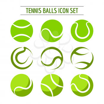 Set of nine tennis balls isolated on black background. Vector illustration.