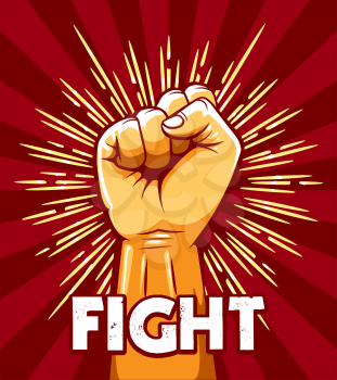 Emblem of Rised Fist and wording Fight. Riot Revolution Protest concept. Vector illustration.
