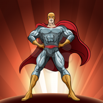 Superhero figure standing proud. Illlustration in comic style.