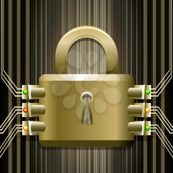 Illustration with reliable electronic lock drawn in retro style