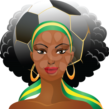 Illustration of football fan girl with a hairdress in the form of a soccer ball