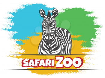 Animal Zoo Emblem with Zebra against colorfuil background. Vector illustration.
