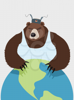 Wicked Wild bear of Russia hugging planet.