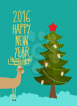 Christmas tree and deer. Holiday card for Christmas and new year. happy new year 2016. Vector illustration