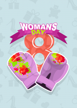 8 March, International Women's Day. Pink boxing gloves

