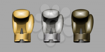 boxing gloves. Set  boxing Gold, bronze, Silver cup. Vector sport background with cup. Eps 10