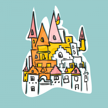 sketch Royal Castle with towers. Historical fantasy building. Vector illustration 