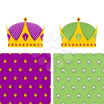 Royal Set: seamless pattern for mantle and a Golden Crown for King. Vector illustration for the Kingdom
