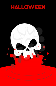Skull falls into blood. Splashes of red blood. Vector illustration for Halloween
