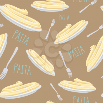 Pasta Seamless pattern. Dish with noodles and fork. Vector illustration

