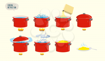 Set  icons for instruction. Infographics Cooking porridge.