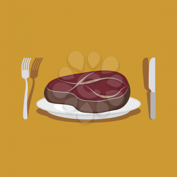 Beef Steak. Cutlery: knife and fork. Vector illustration
