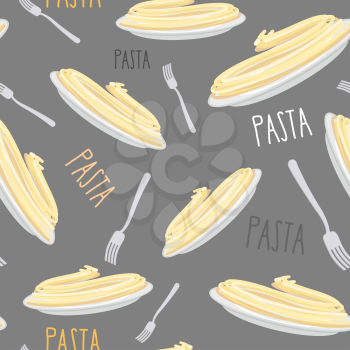 Pasta Seamless pattern. Dish with noodles and fork. Vector illustration
