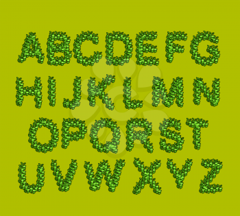 Leaves  Font Green. Eco alphabet. letters from the tree's leaves