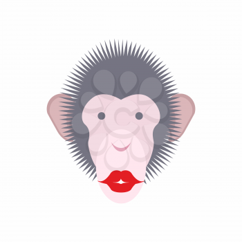 Monkey face with lips. Kiss of  animal. Vector illustration
