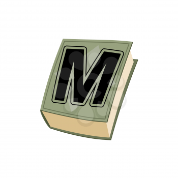 Letter M on  cover of retro books. Concept of template elements alphabet
