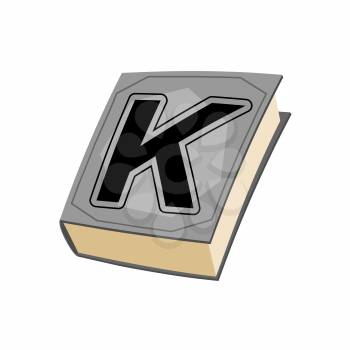 Letter K and on cover of book. Old Edition with alphabetical icon. Concept of template elements ABC
