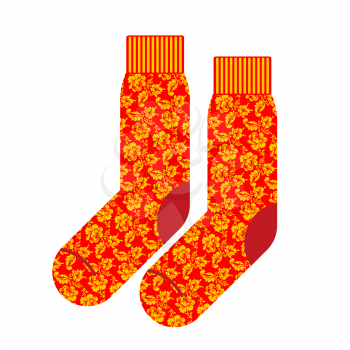 Socks for patriot of Russia. Clothing accessory Russian national pattern khokhloma. Vector illustration

