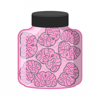 Many brain in jar. Laboratory research Organ. Vector illustration