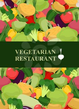 Fresh vegetables background. Concept design template to menu vegetarian restaurant and cafe . Vector illustration

