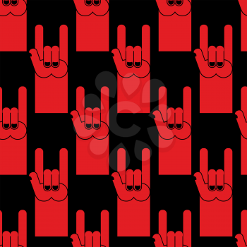 Rock hand sign red seamless pattern. Background of  symbol of rock and roll.
