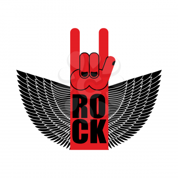 Rock hand sign with wings. Logo for rock band. Symbol rock music