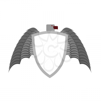 Ferocious gray bird heraldic element for coat of arms. White shield is a symbol of protection.
