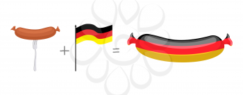 Sausage and German flag. Made in Germany, traditional German quality meat products. Vector illustration.
