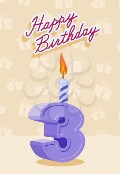 3 year Happy Birthday Card. Vector illustration