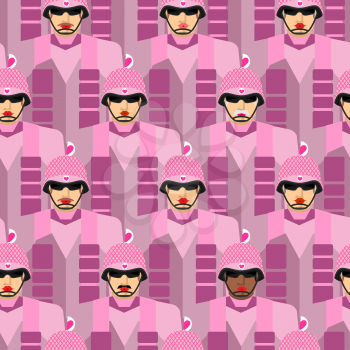 Pink Army seamless pattern. Vector Background of pink military soldiers.

